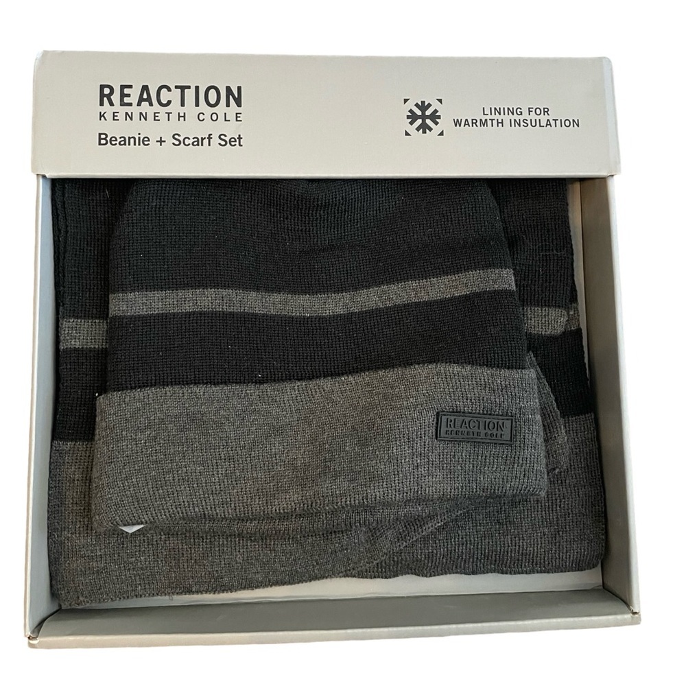 Kenneth Cole Reaction Gray Beanie and Scarf Set